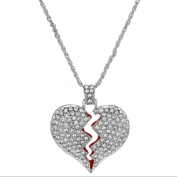 😊 Brand New  Iced Out Heart Broke Statement Pendant and Necklace Chain - Picture 3 of 3